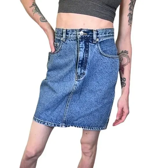 Vintage Jordache Cotton High Rise Lighter Wash Denim Skirt - Picture 1 of 10